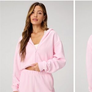 Fabletics Cozy Fleece Full Zip Hoodie Pink Large